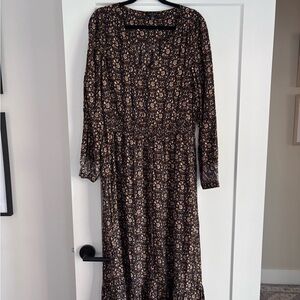 Lucky Brand Black and Brown Floral Long Sleeve Dress